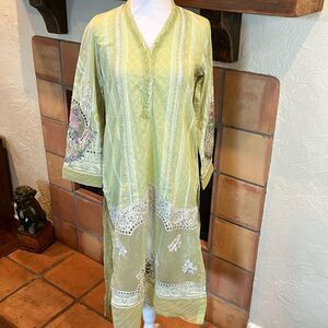 Maria B. Green Floral Embroidered Traditional Indian Dress, size S